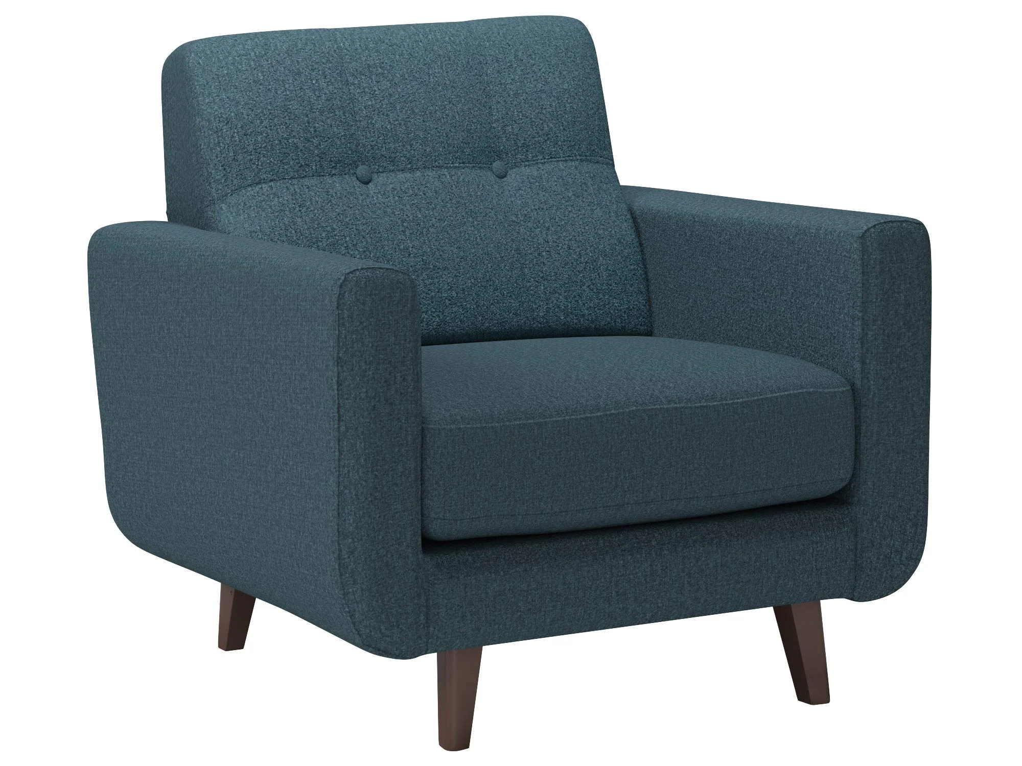Mid-Century Modern Tufted Armchair – Teal Fabric Upholstery with Tapered Wood Legs