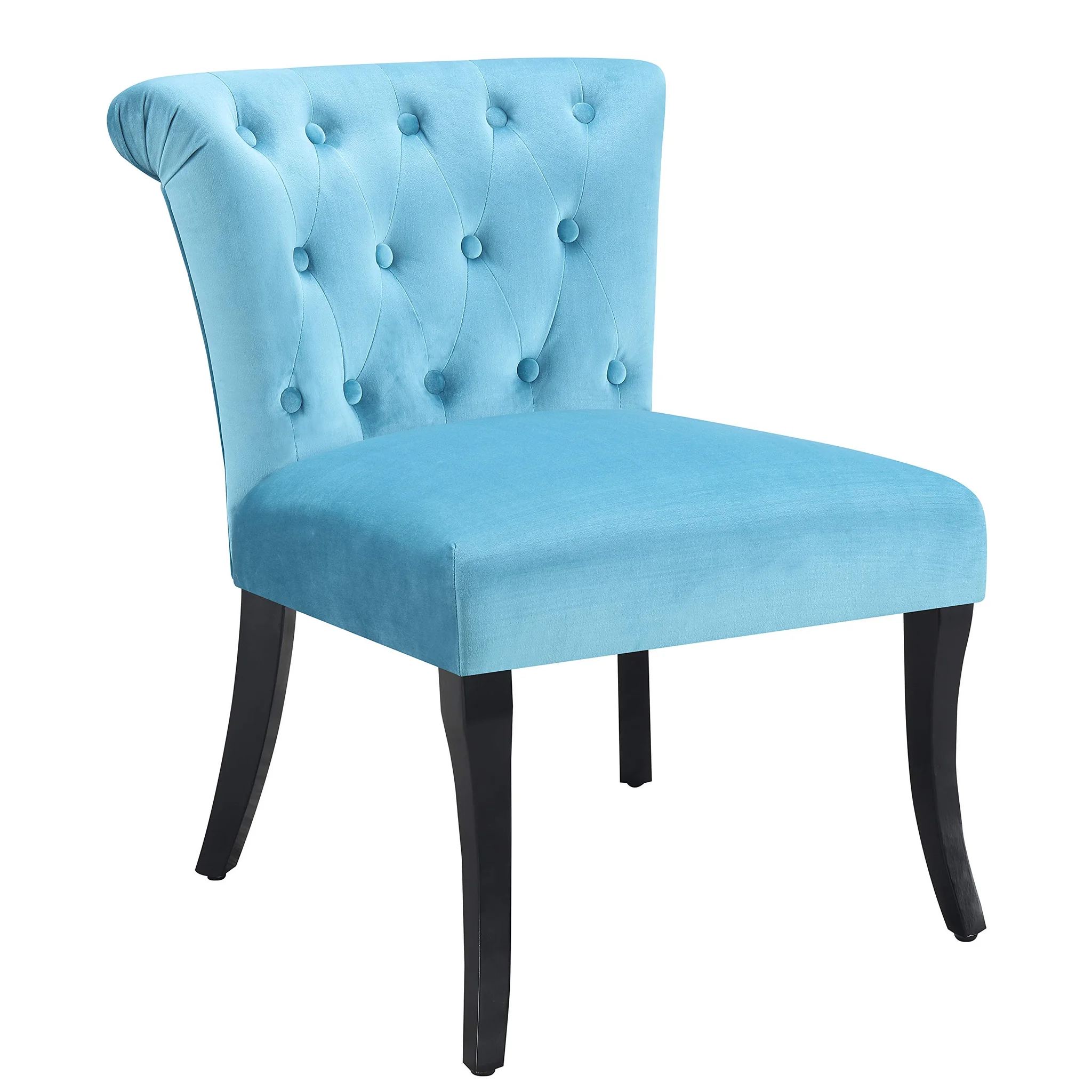 Tufted Velvet Accent Chair Caribbean Blue with Rolled Back
