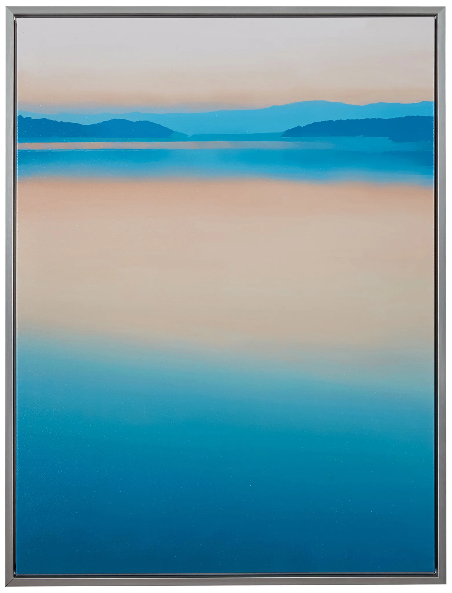 Amazon Brand – Rivet Calm Paradise Water Horizon at Dawn Canvas Wall Art, Silver Frame, 17.75" x 21.75"