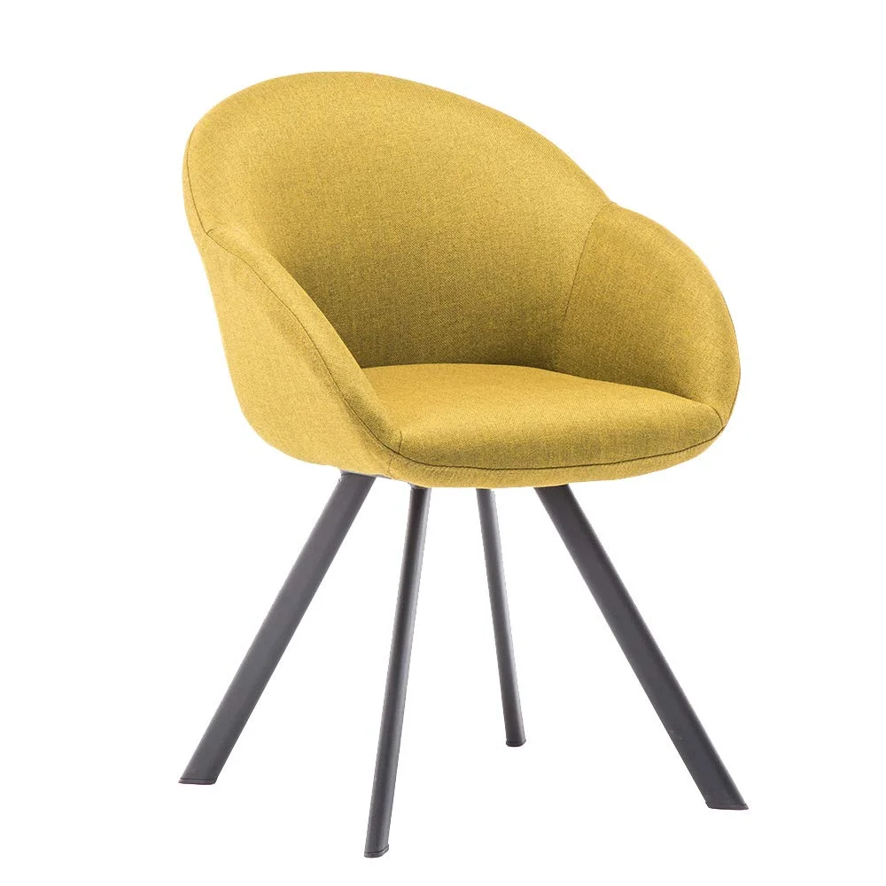 Modern Fabric Accent Chair with Metal Legs – Yellow Upholstered Armchair