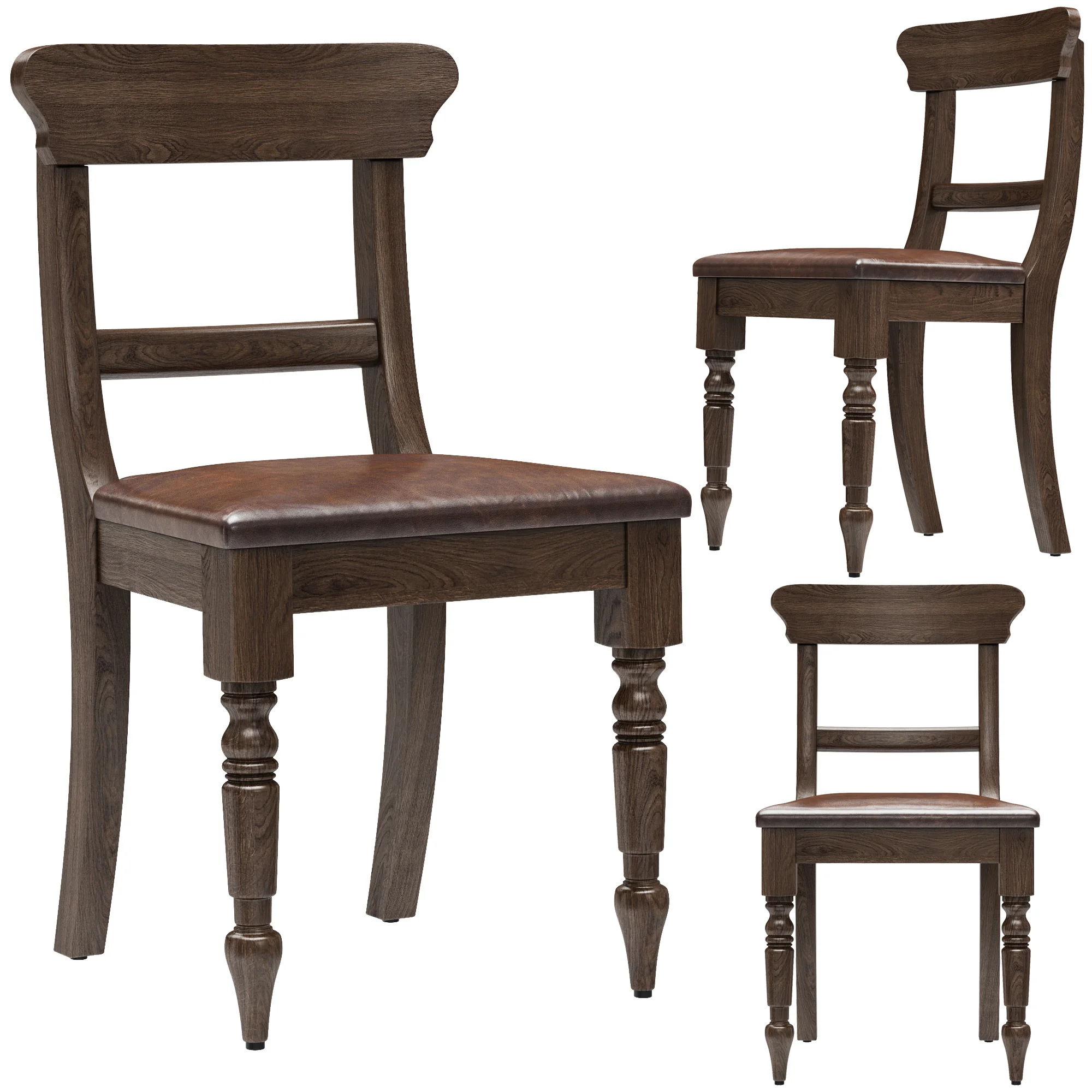 Restoration Hardware 19Th C. English Schoolhouse Leather Side Chair — 3D model preview 2