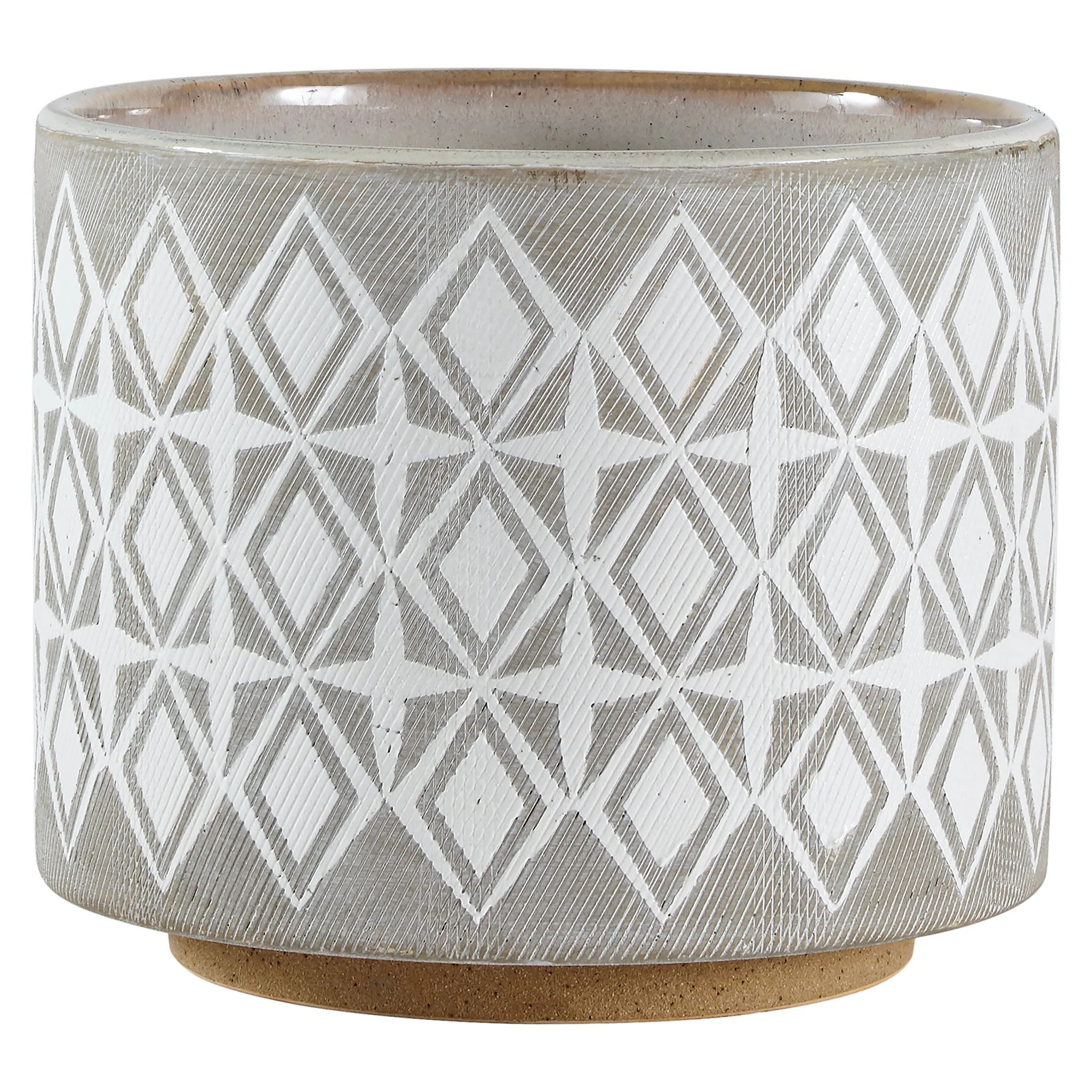 Geometric Ceramic Planter White and Grey Stoneware
