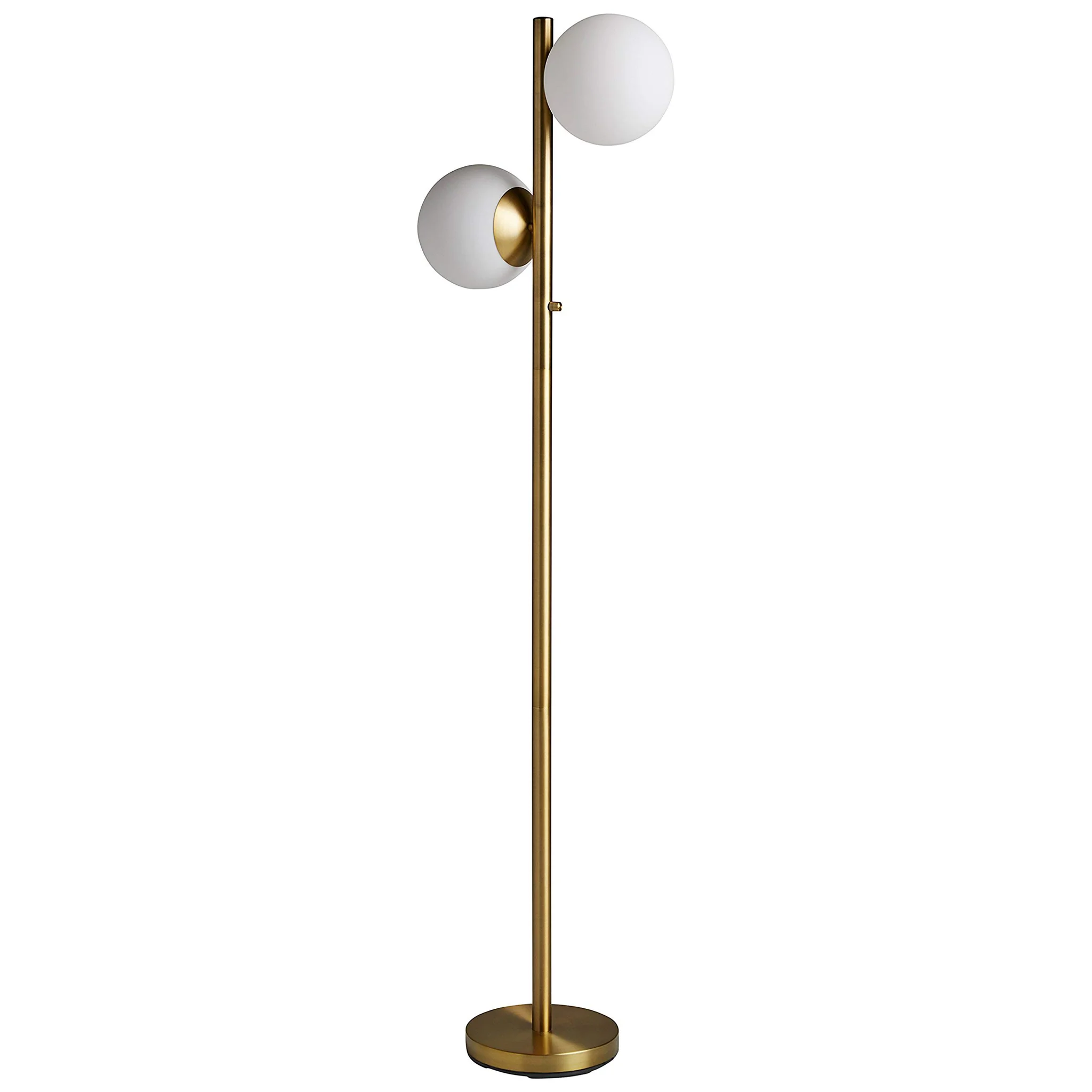Mid-Century Modern Brass Floor Lamp with Dual Glass Globe Shades