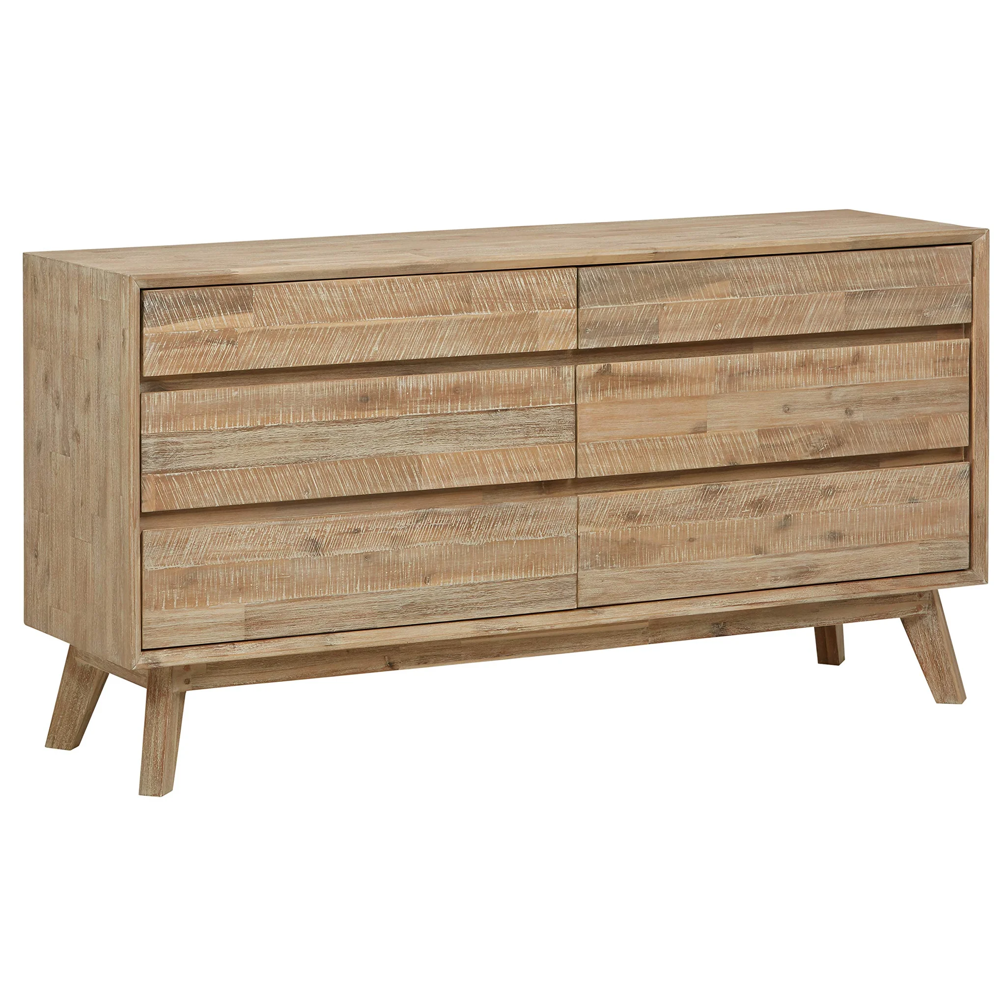 Mid-Century Modern 6-Drawer Dresser Gray-Wash Acacia Wood