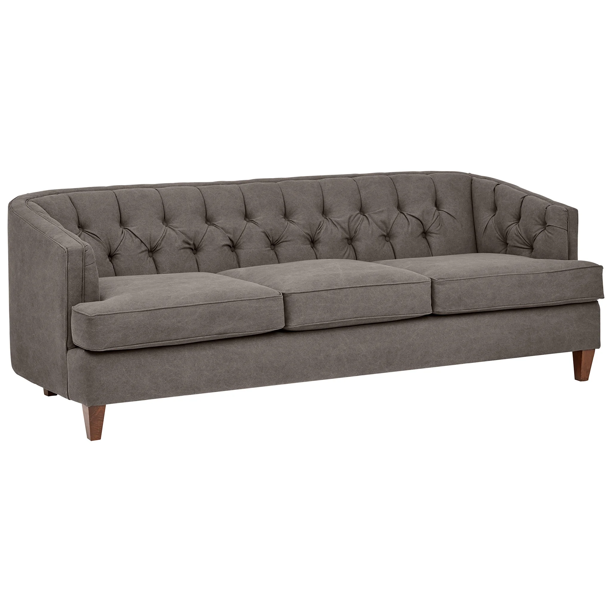 Tufted Chesterfield Sofa with Walnut Legs – Pewter Fabric