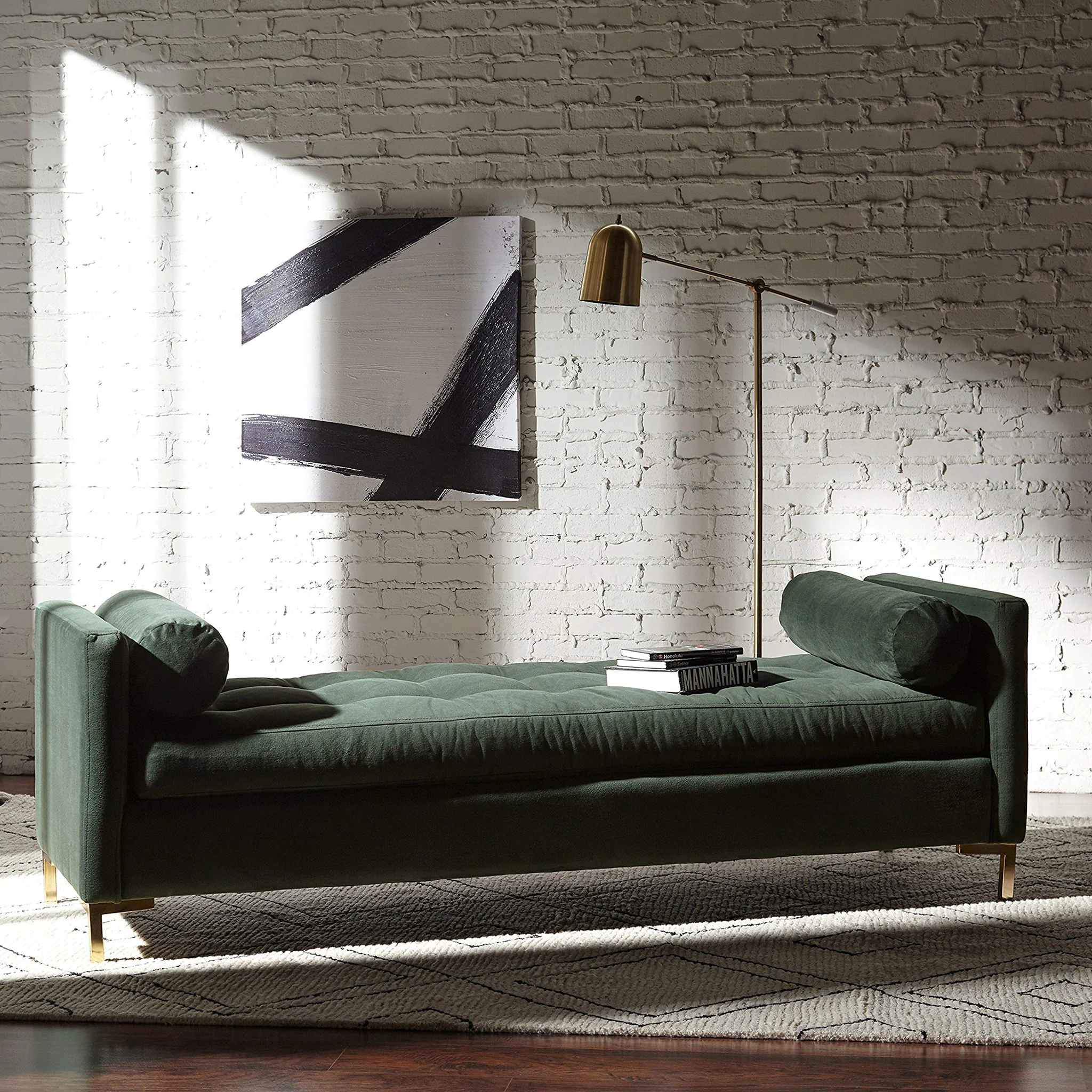 Green Velvet Tufted Daybed Sofa with Gold Legs