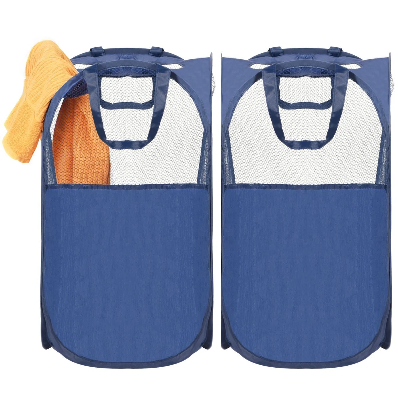 Pop-Up Mesh Laundry Hamper with Carry Handles – Navy Blue (Set of 2)