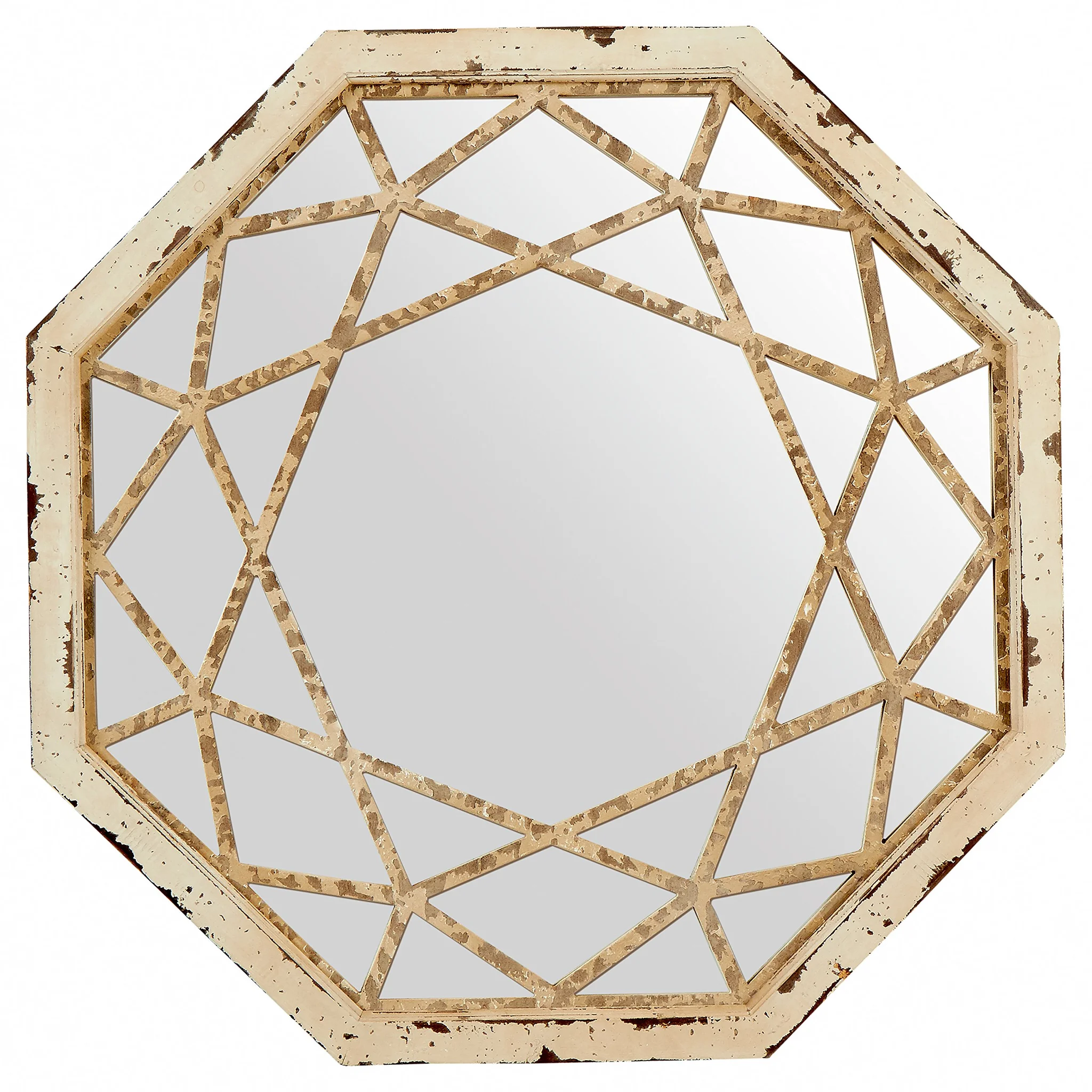 Antique White Octagonal Geometric Wall Mirror