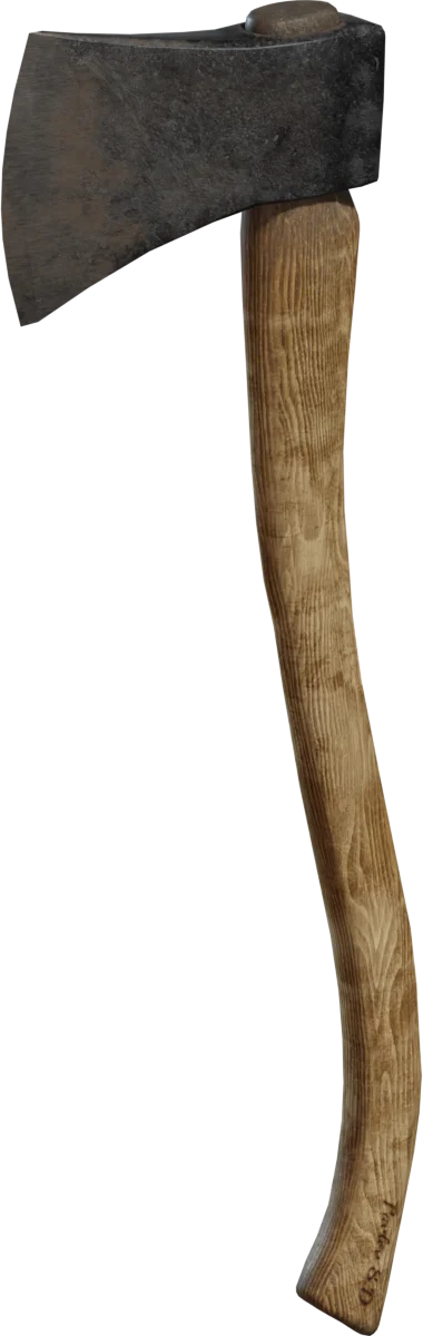 Rustic Wooden Axe with Worn Iron Head