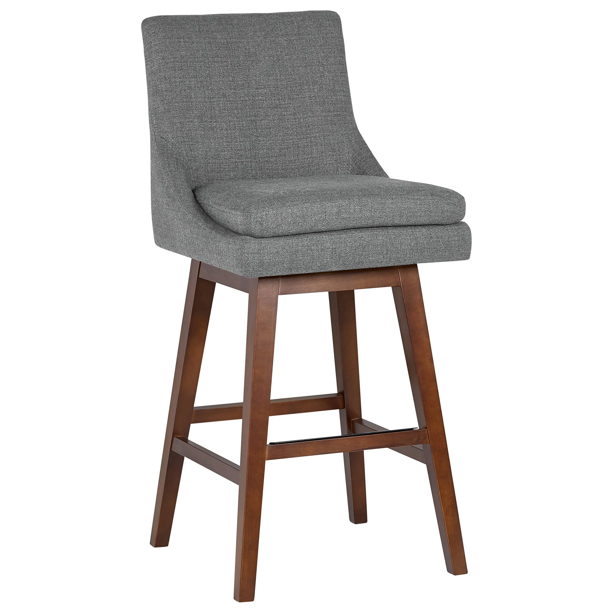 Mid-Century Modern Upholstered Bar Stool with Walnut Wood Frame