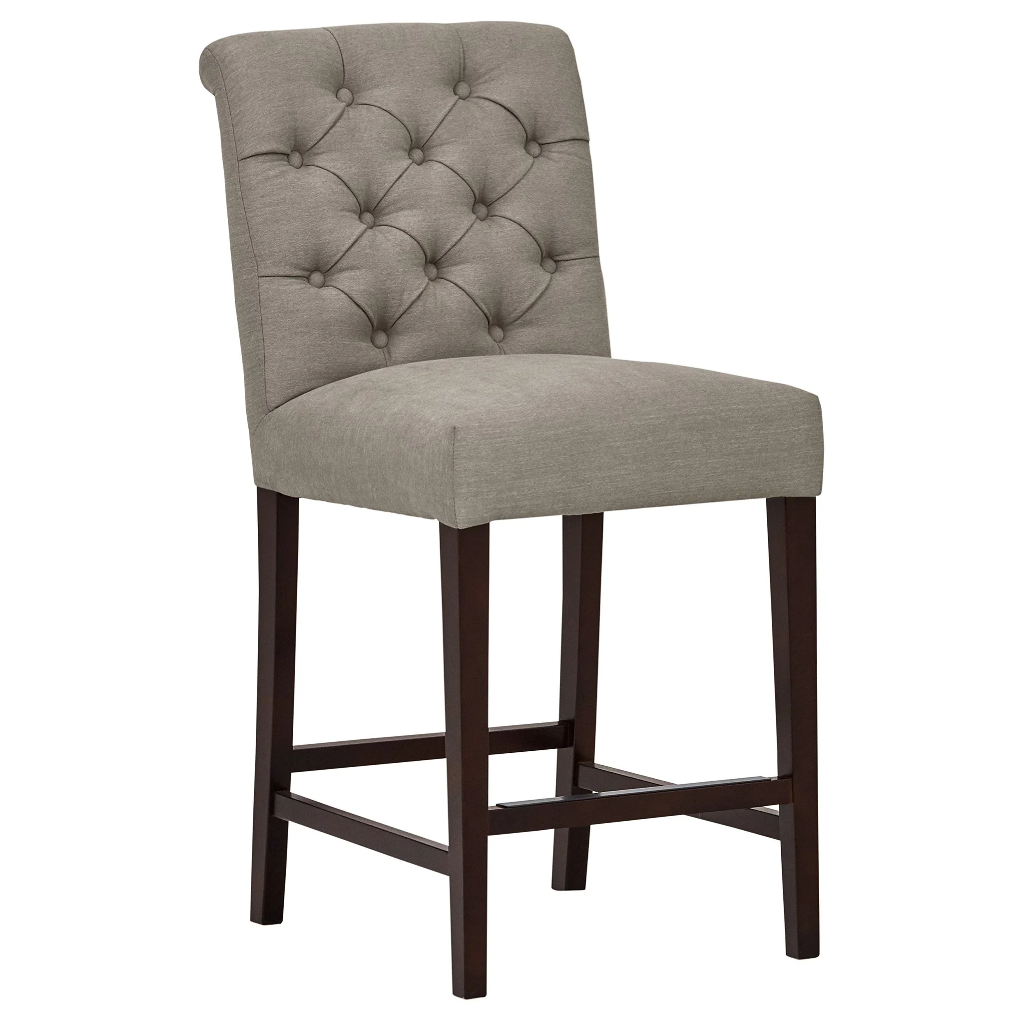 Tufted Upholstered Counter Height Bar Stool with Espresso Wood Legs