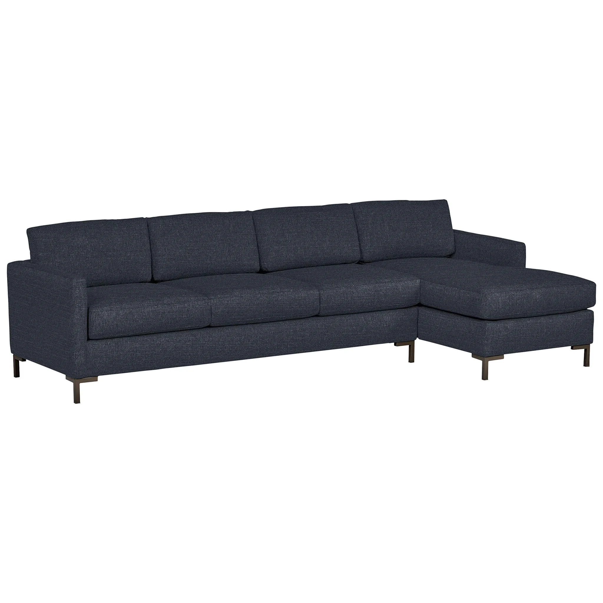 Modern Sectional Sofa with Right Chaise – Eclipse Blue Fabric & Bronze Legs