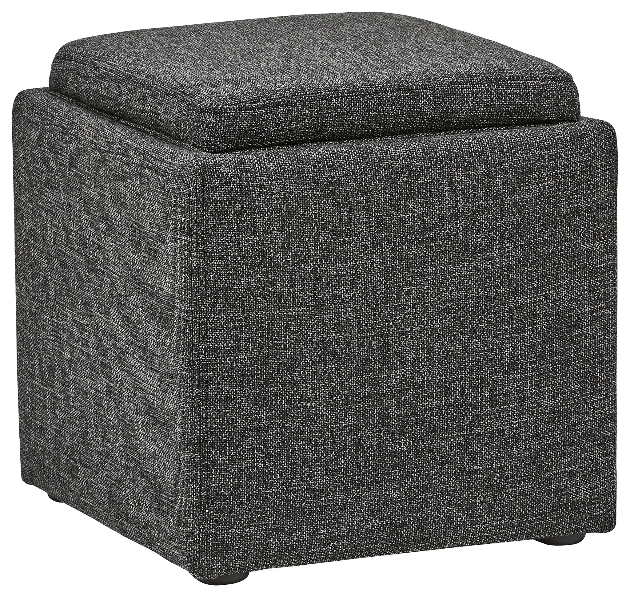 Dark Grey Tweed Storage Ottoman with Lift-Top Tray