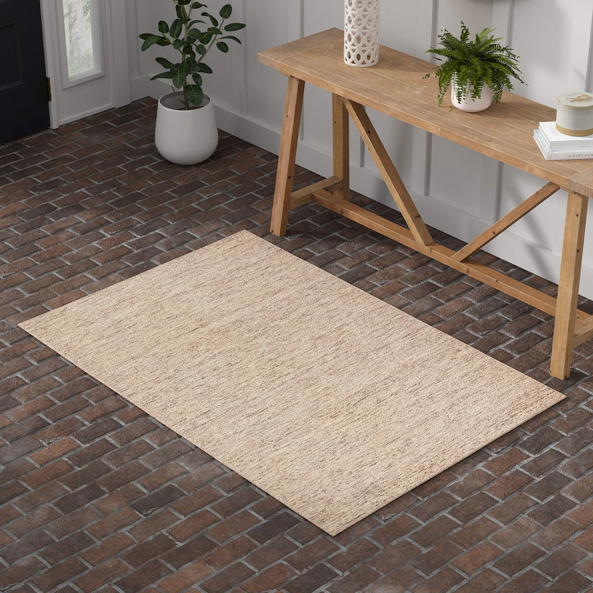 Contemporary Speckle Wool Area Rug – Chestnut Beige 4x6