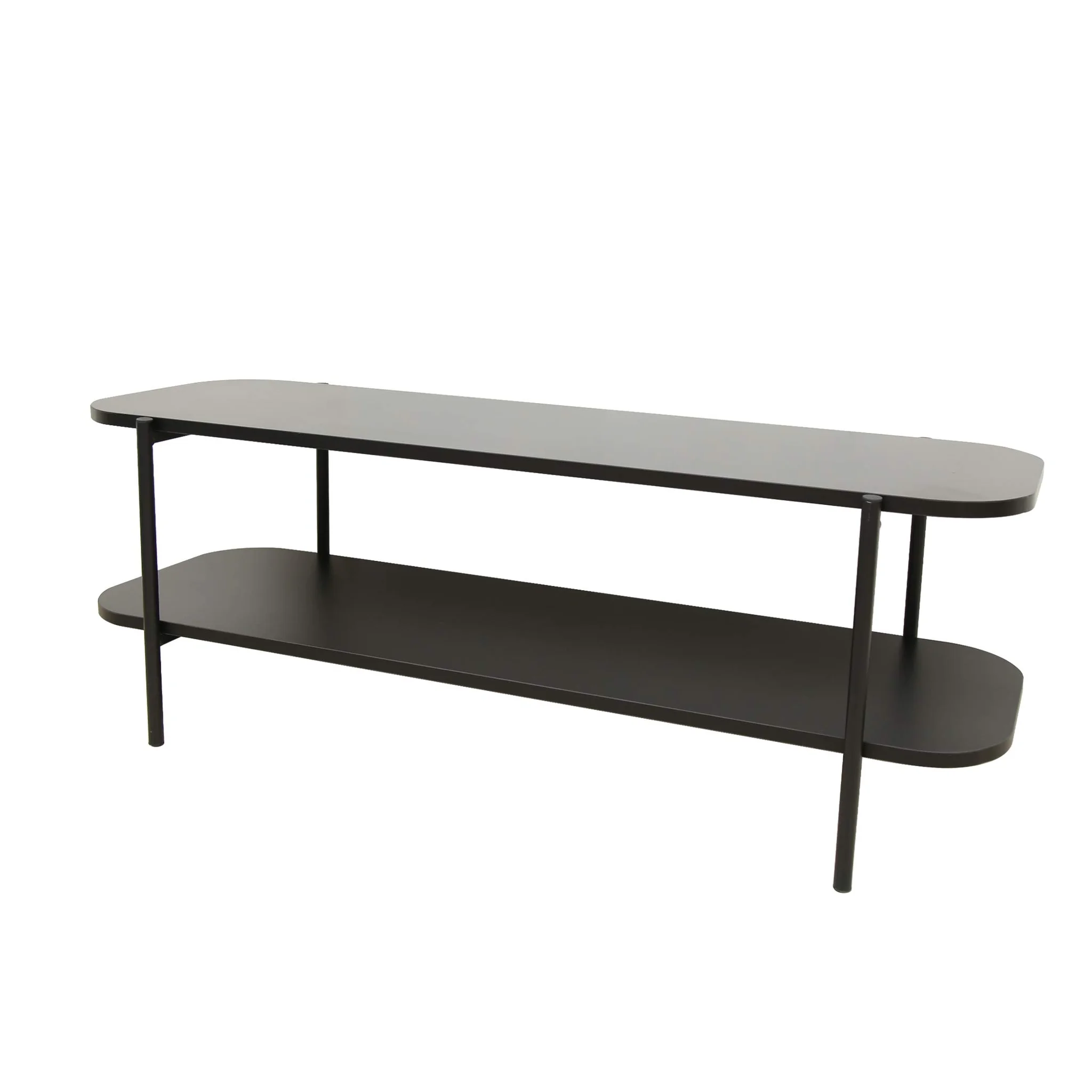 Modern Black Two-Tier Coffee Table with Metal Legs