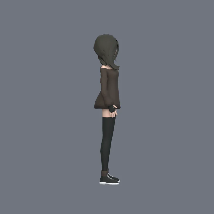 Stylized Anime Girl 03 Rigged, 3D model preview 1