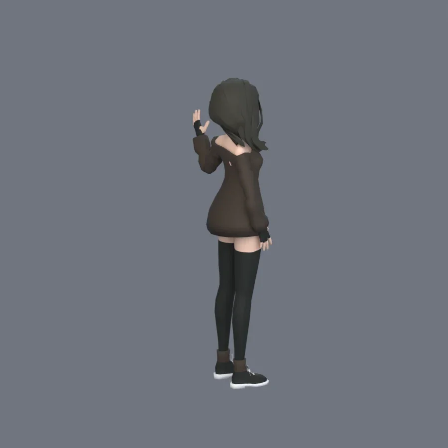 Stylized Anime Girl 03 Rigged, 3D model preview 2