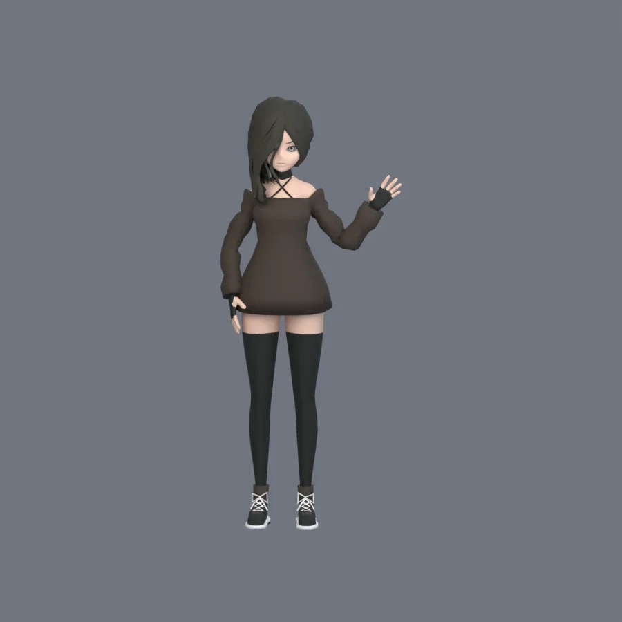 Stylized Anime Girl 03 Rigged, 3D model preview 3