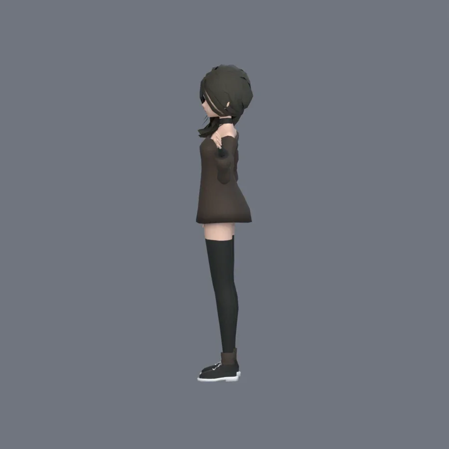 Stylized Anime Girl 03 Rigged, 3D model preview 4