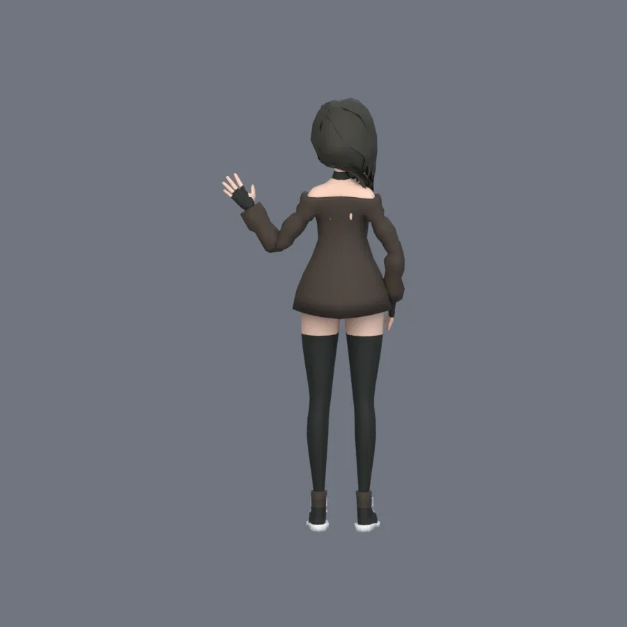 Stylized Anime Girl 03 Rigged, 3D model preview 5