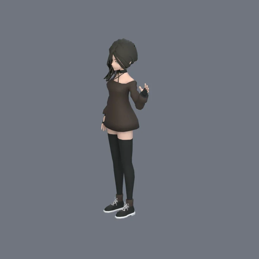 Stylized Anime Girl 03 Rigged, 3D model preview 6