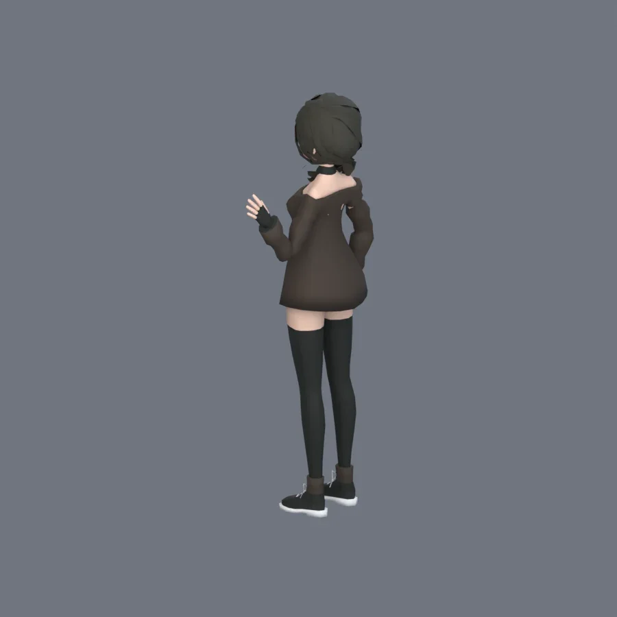 Stylized Anime Girl 03 Rigged, 3D model preview 7