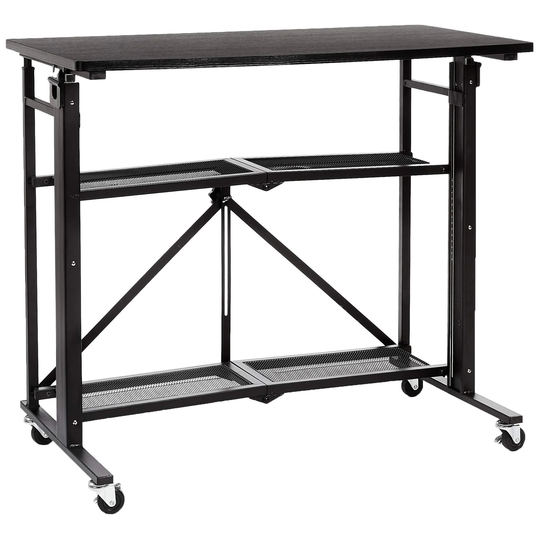 Foldable Standing Desk with Storage Shelves and Caster Wheels