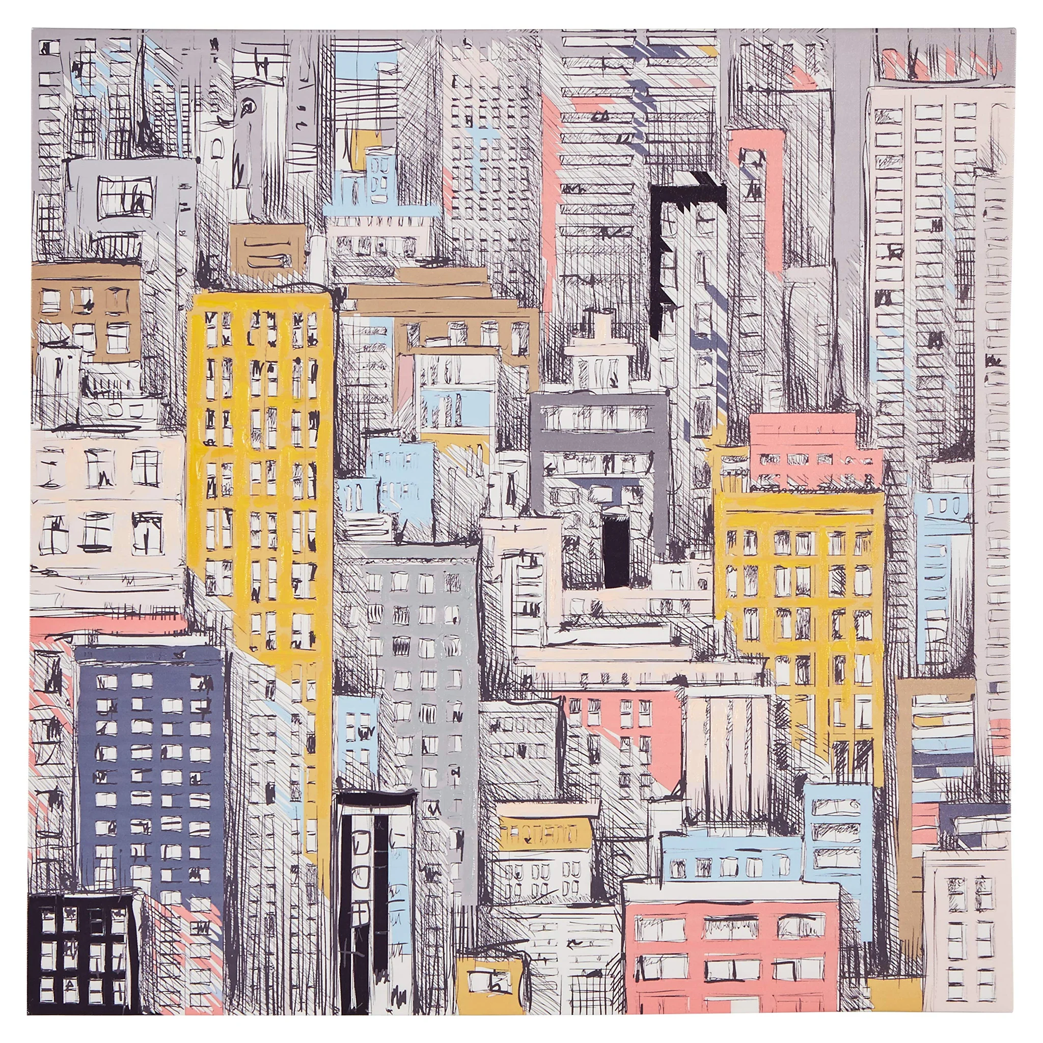 Stylized City Skyline Canvas Wall Art Print