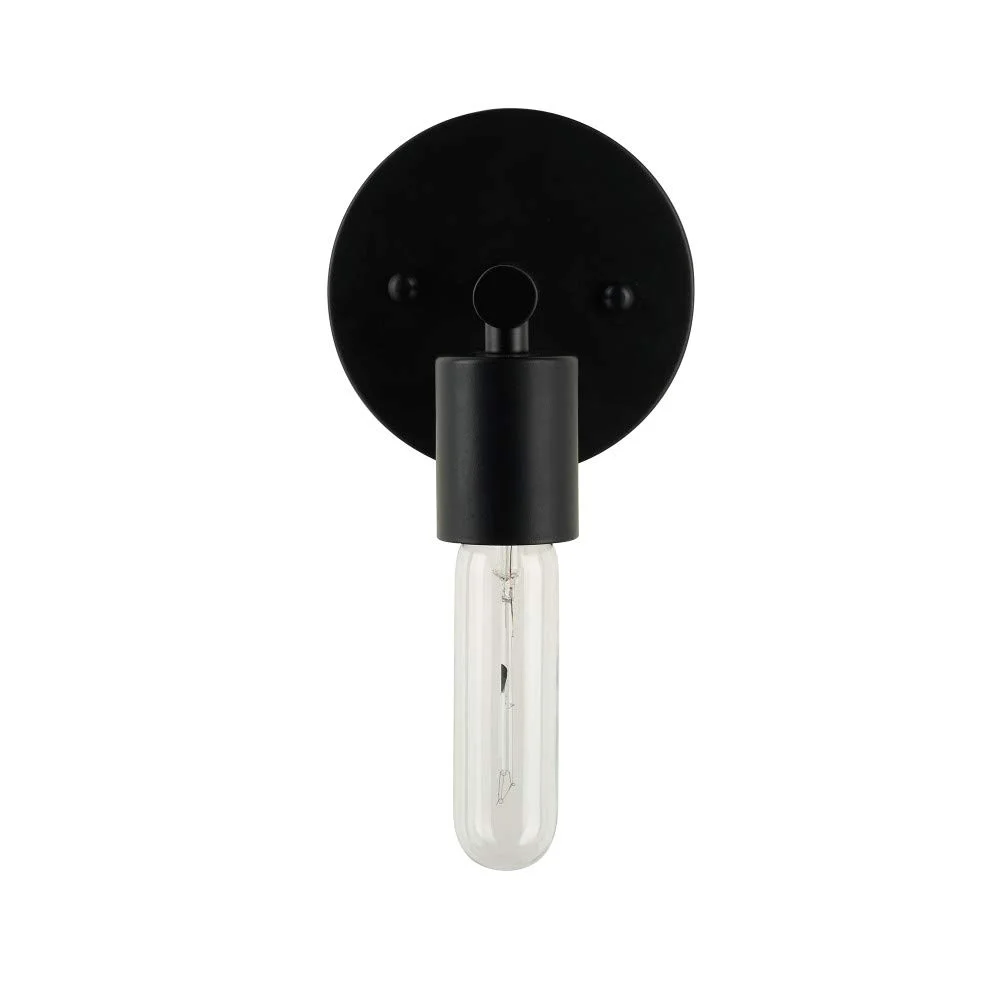 Matte Black Mid-Century Wall Sconce with Exposed Edison Bulb
