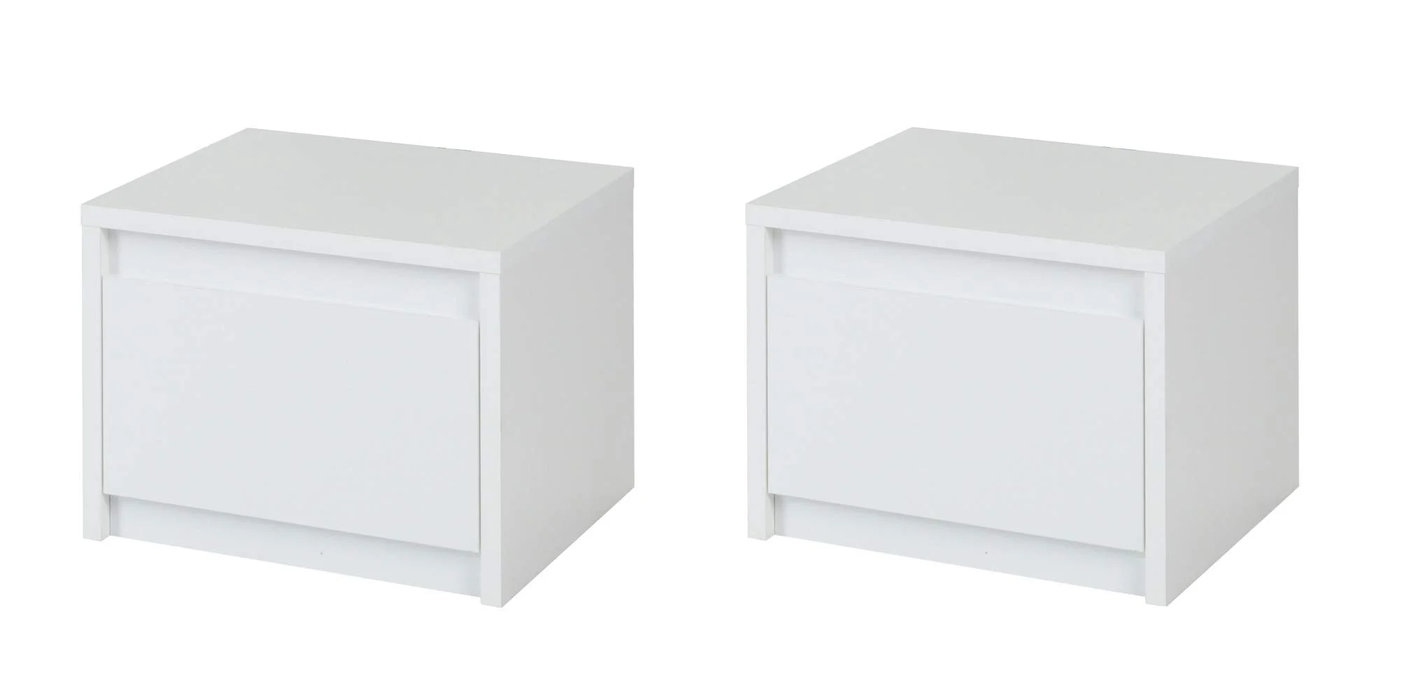 Modern White Gloss Nightstand Set of 2 with Single Drawer