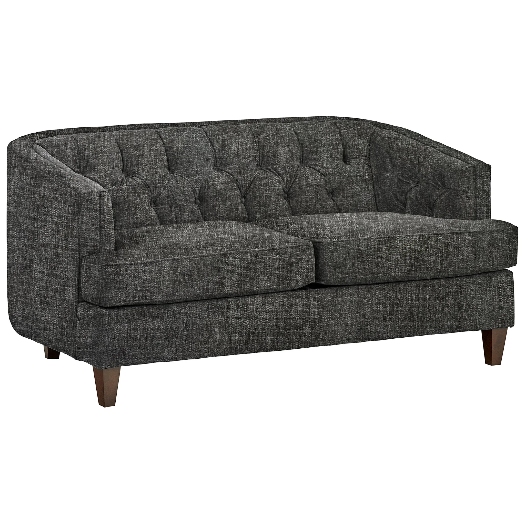 Tufted Charcoal Fabric Loveseat Sofa with Walnut Legs