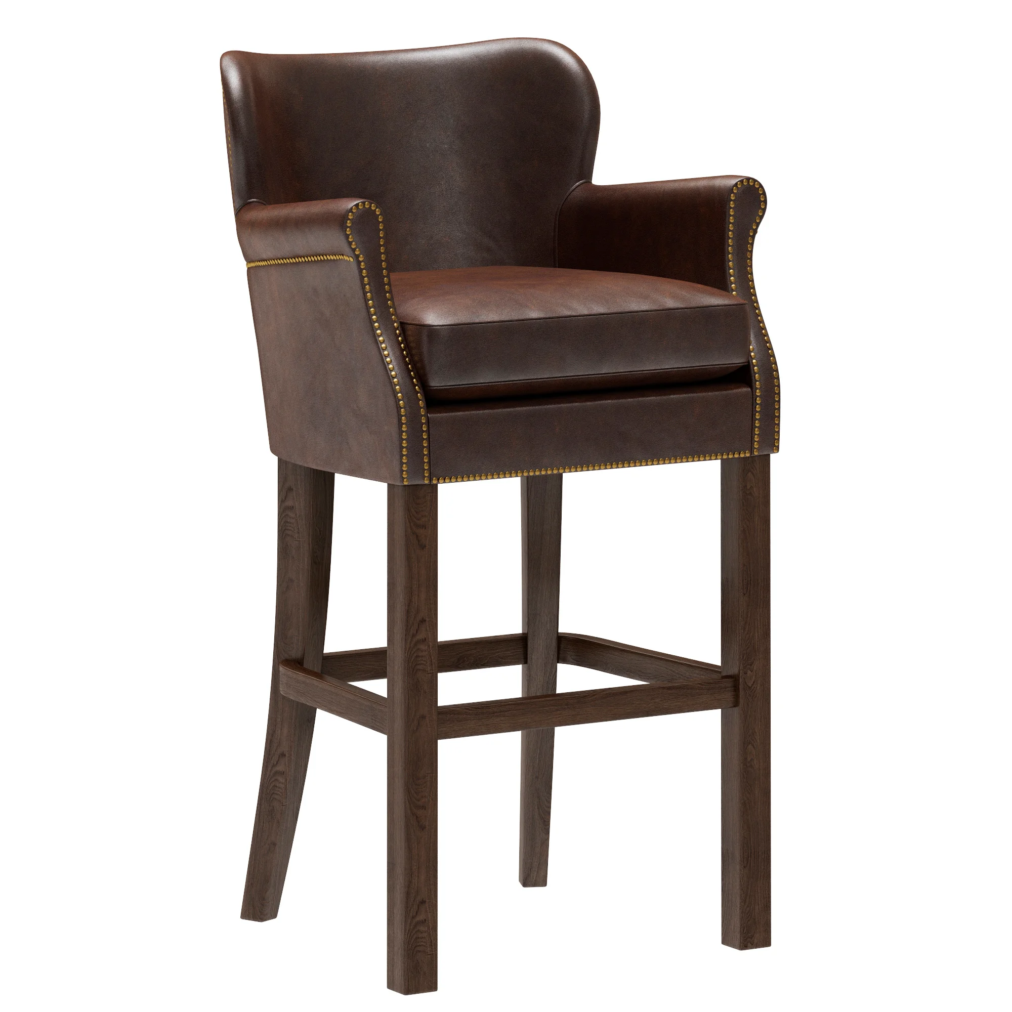 Restoration Hardware Professor'S Leather Stool With Nailheads — 3D model preview 1