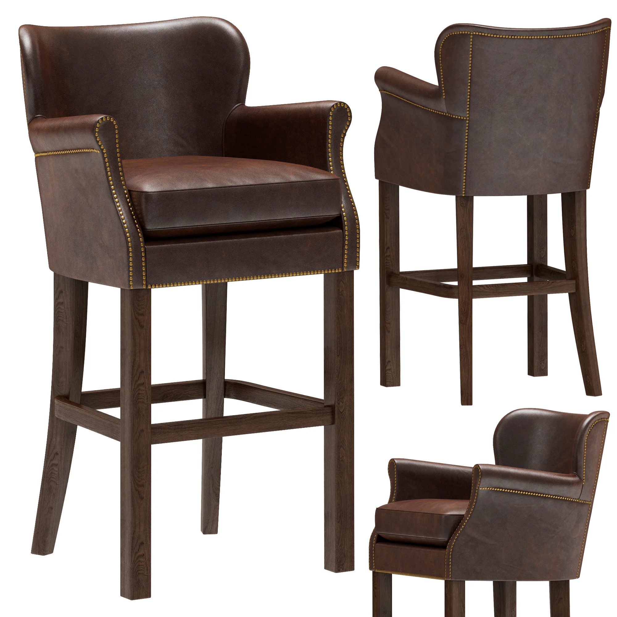 Restoration Hardware Professor'S Leather Stool With Nailheads — 3D model preview 2