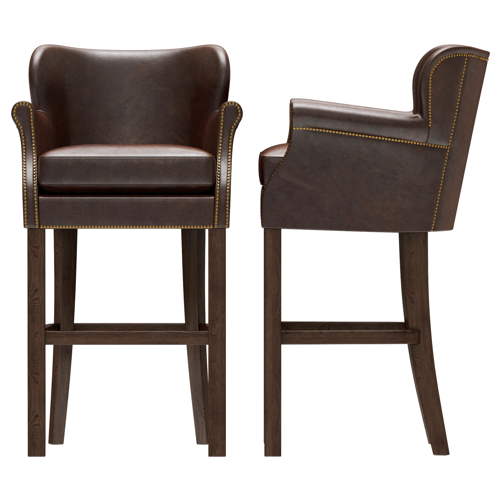 Restoration Hardware Professor'S Leather Stool With Nailheads — 3D model preview 7