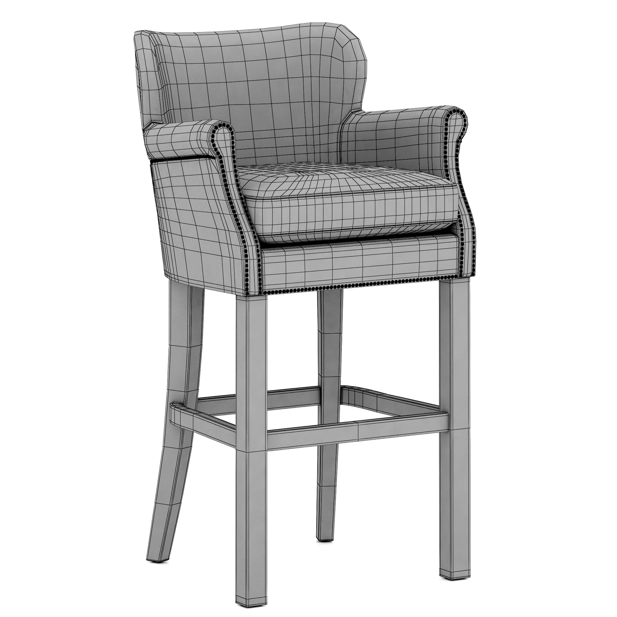 Restoration Hardware Professor'S Leather Stool With Nailheads — 3D model preview 8