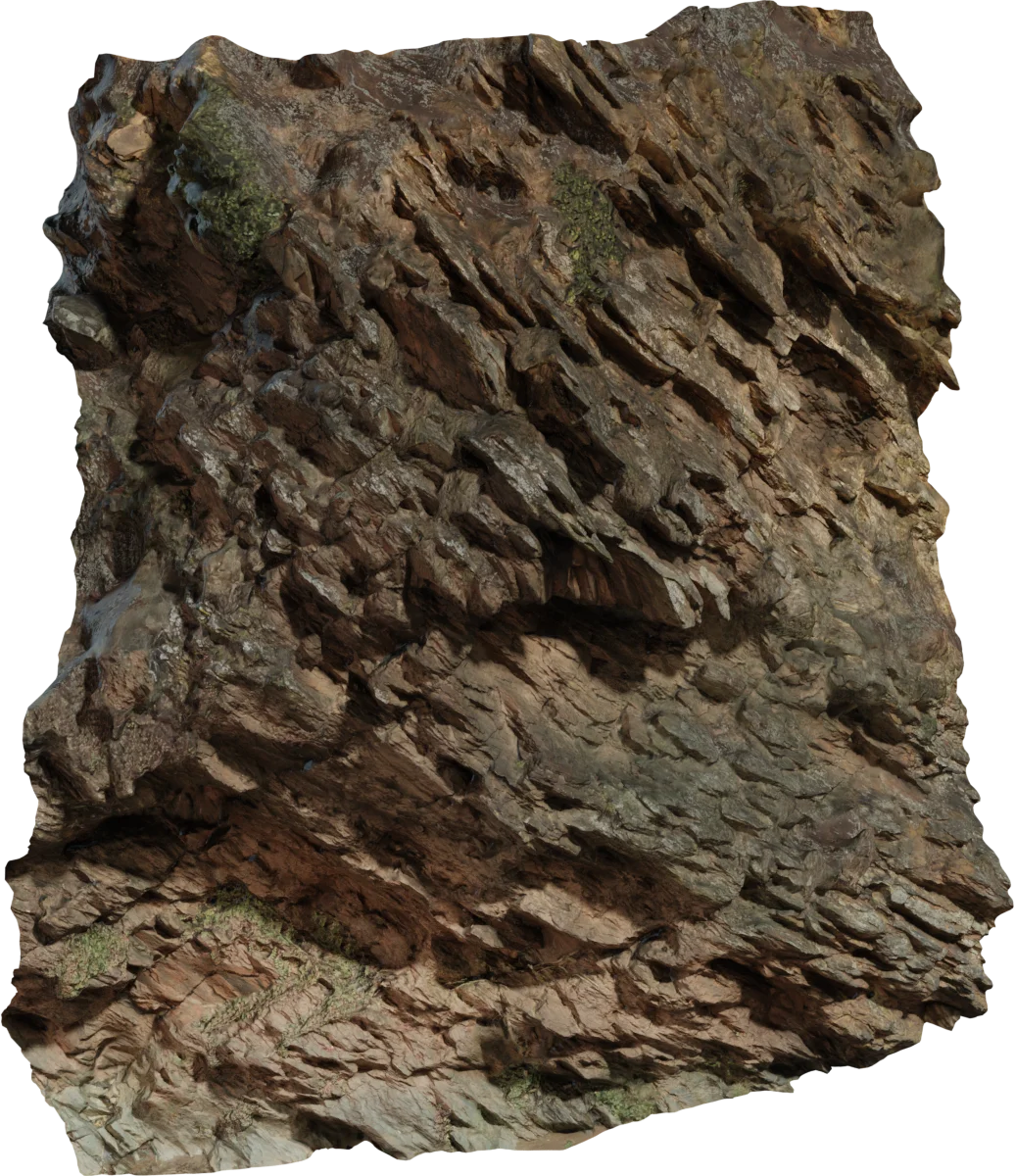Mountainside Rock Face with Moss and Layered Strata