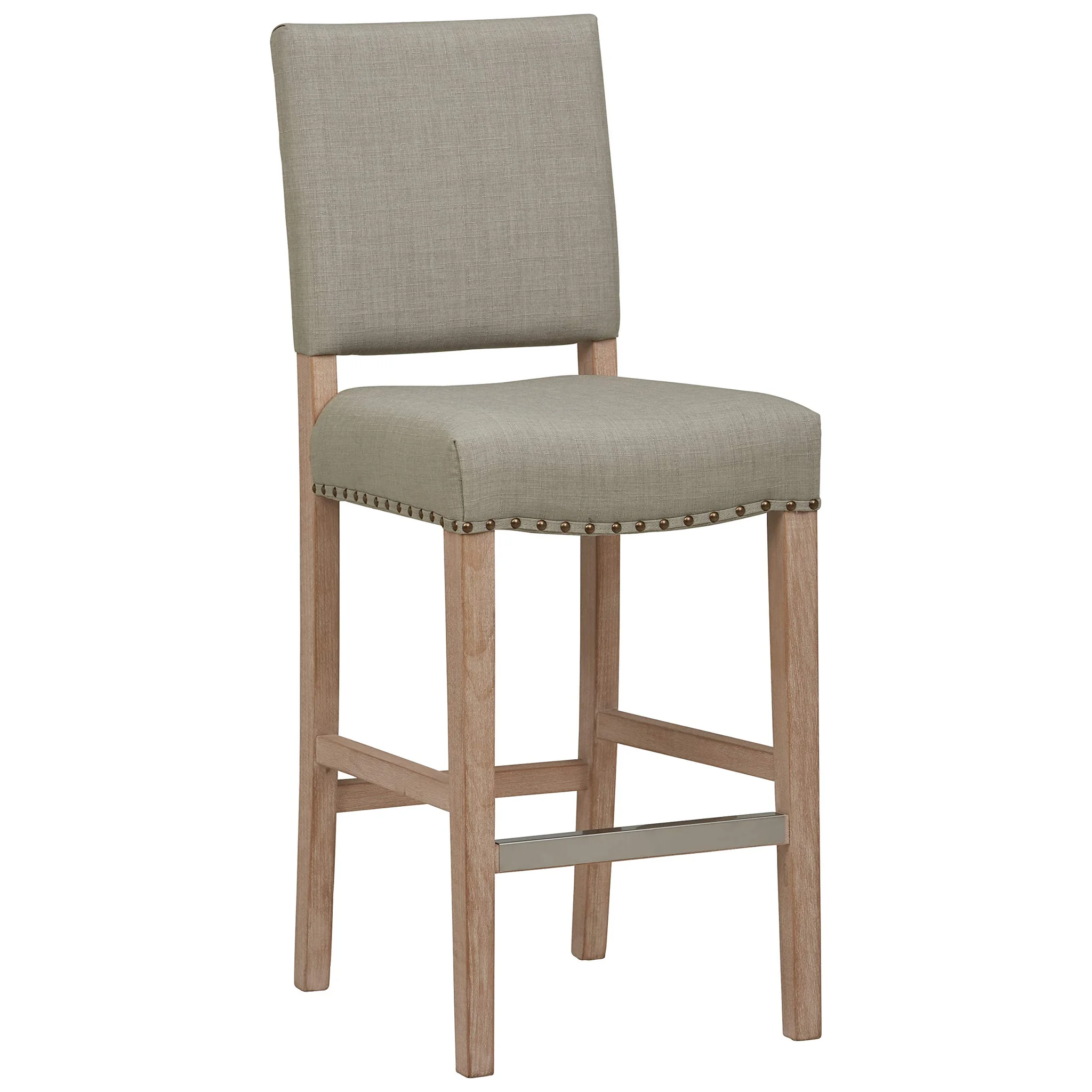 Modern Farmhouse Upholstered Bar Stool with Nailhead Trim