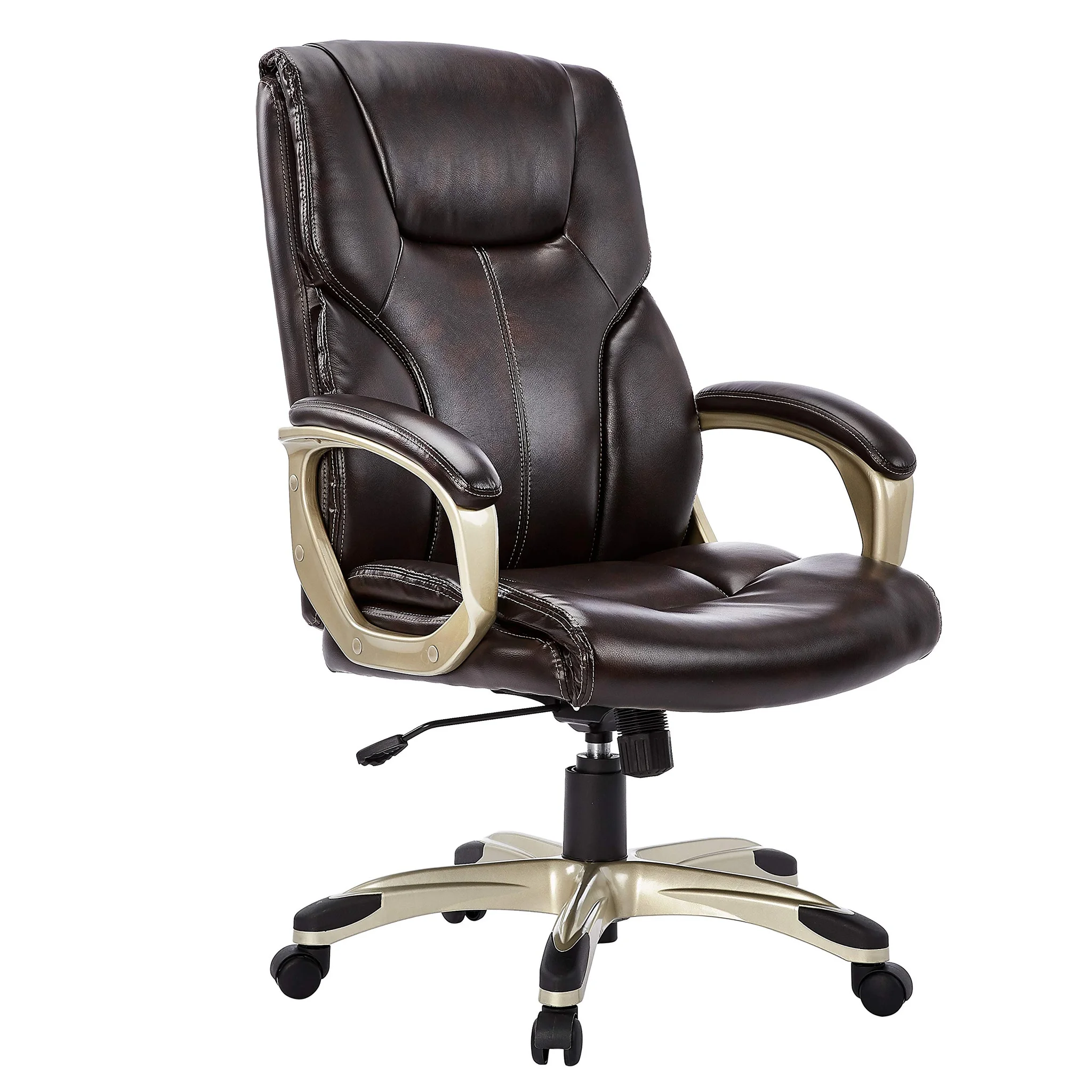 Brown Leather Executive High-Back Office Chair with Gold Base