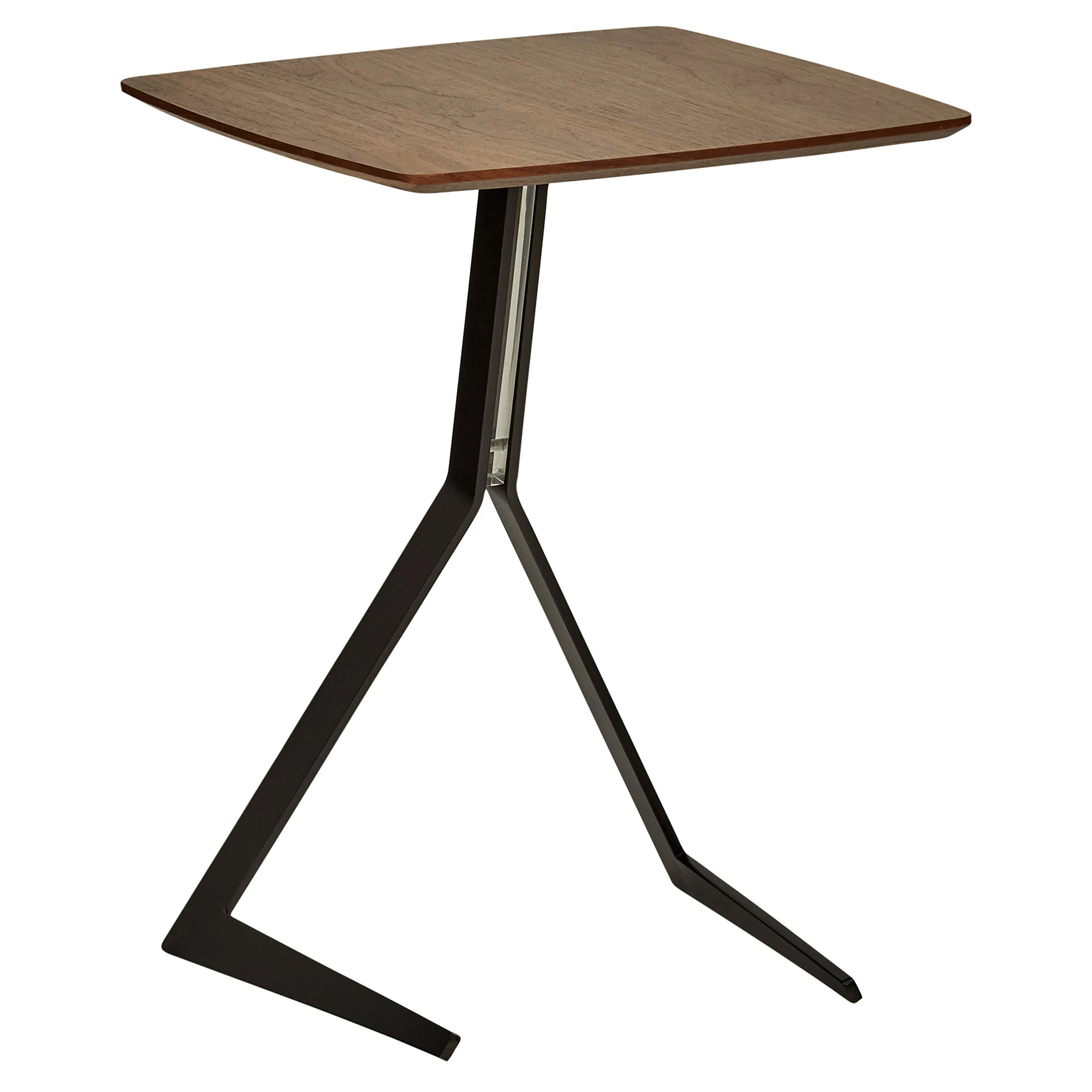 Industrial Walnut Side Table with Black Metal Tripod Base
