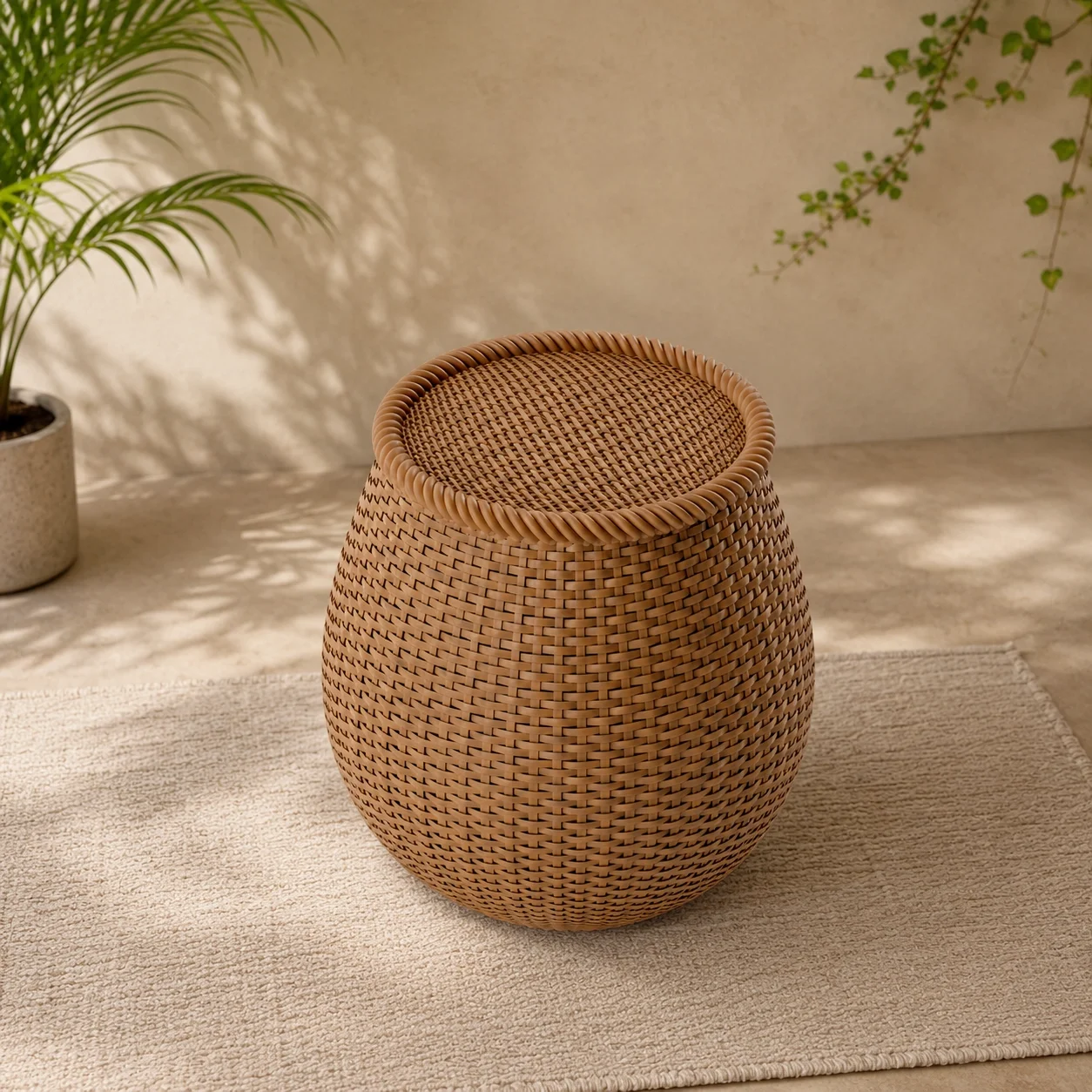 Handwoven Wicker Basket - Rattan Style, 3D model preview 1