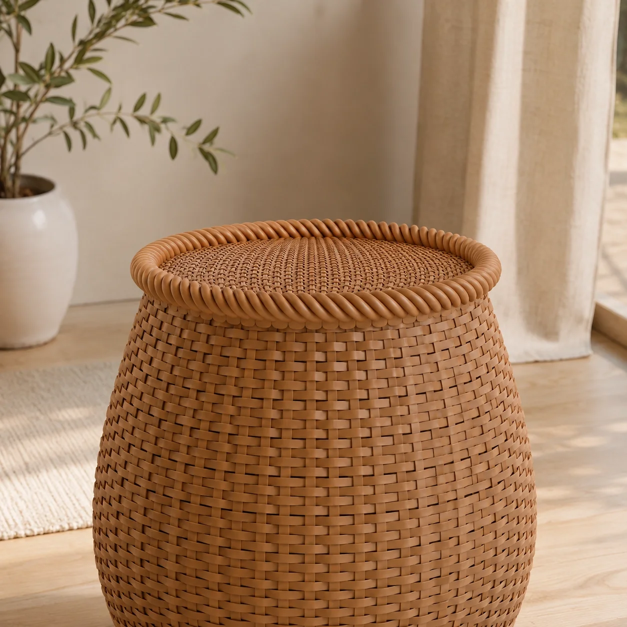 Handwoven Wicker Basket - Rattan Style, 3D model preview 2