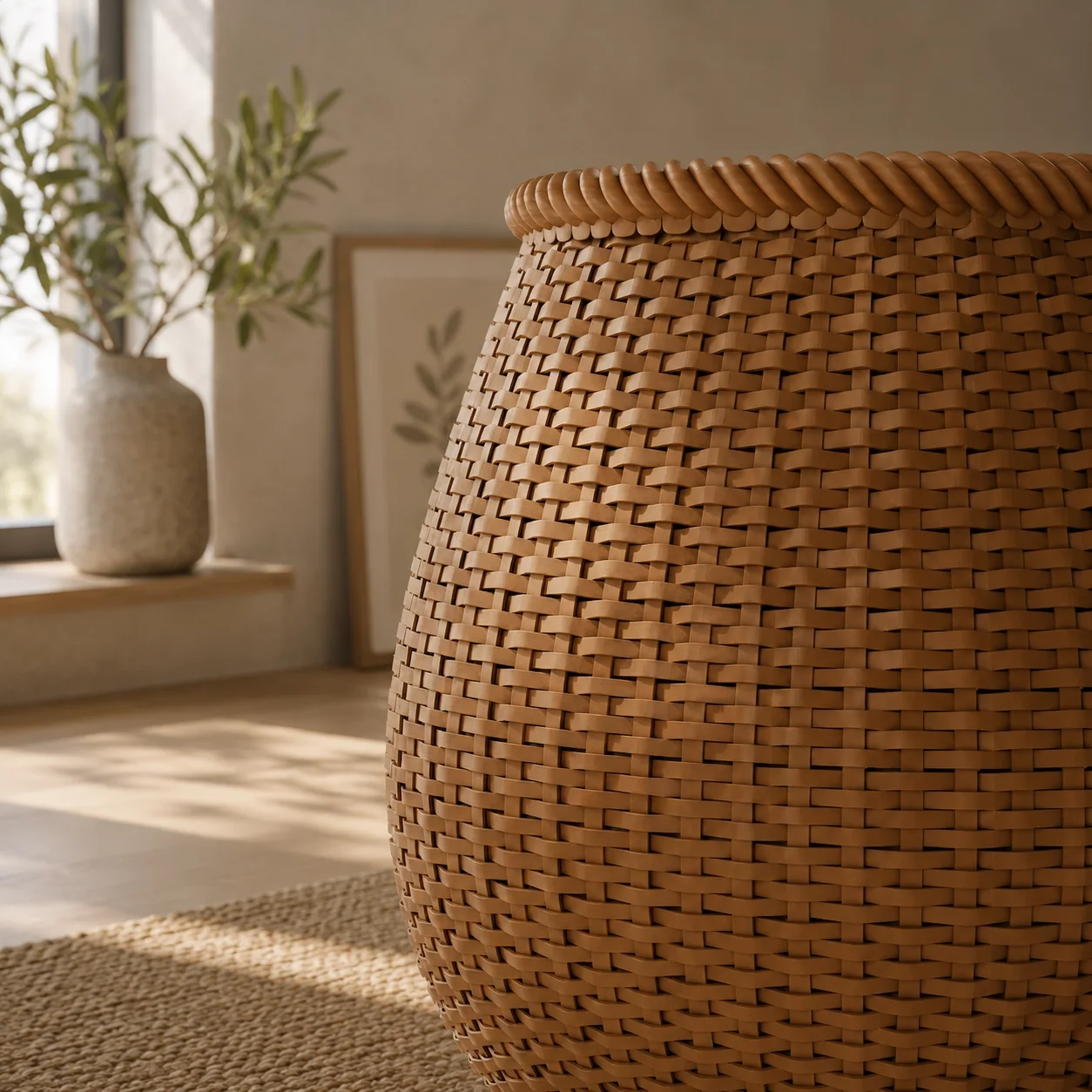Handwoven Wicker Basket - Rattan Style, 3D model preview 3
