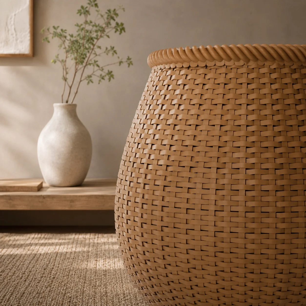 Handwoven Wicker Basket - Rattan Style, 3D model preview 4