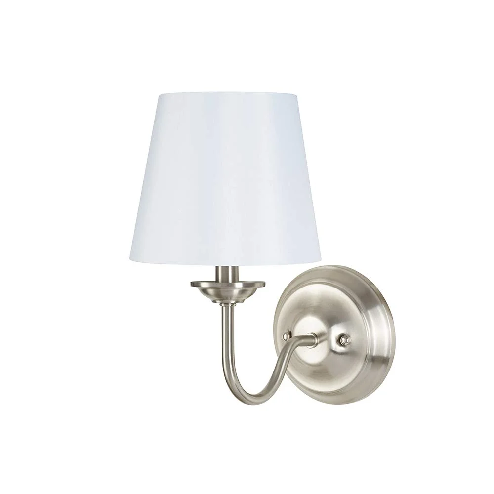 Brushed Nickel Wall Sconce with White Linen Shade