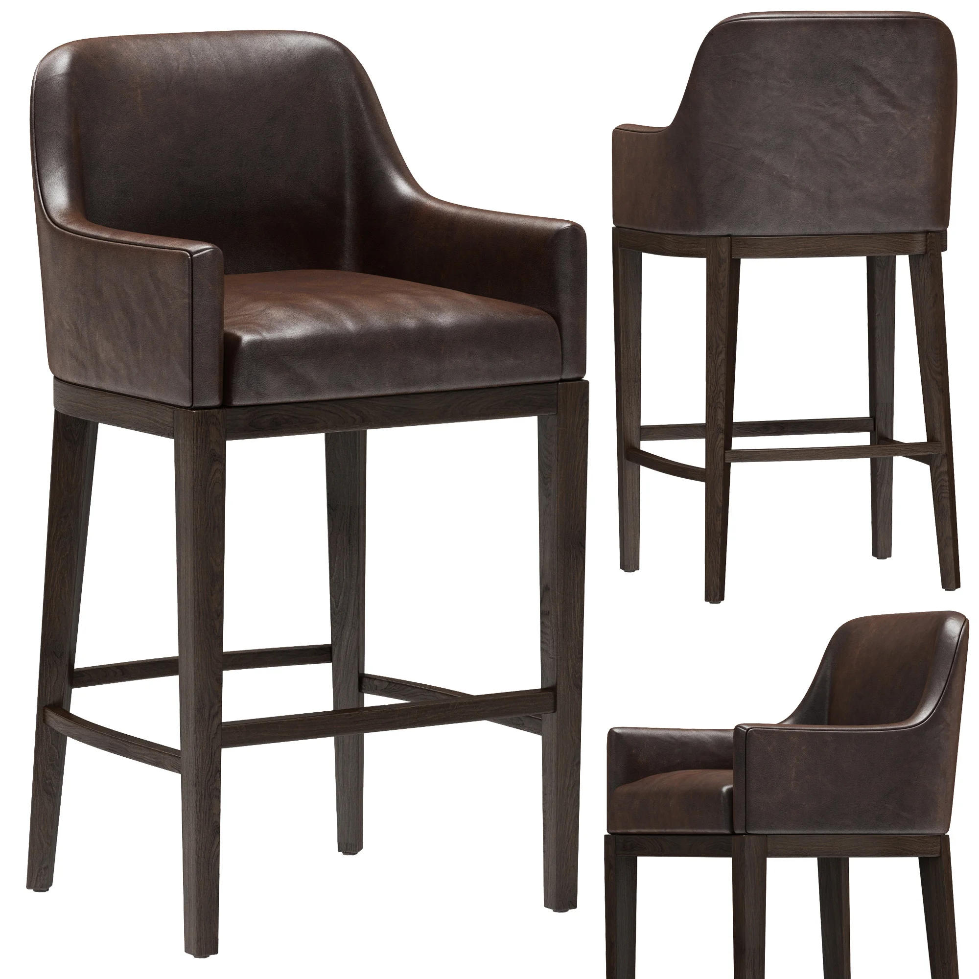 Restoration Hardware Morgan Curved Back Track Leather Stool — 3D model preview 3