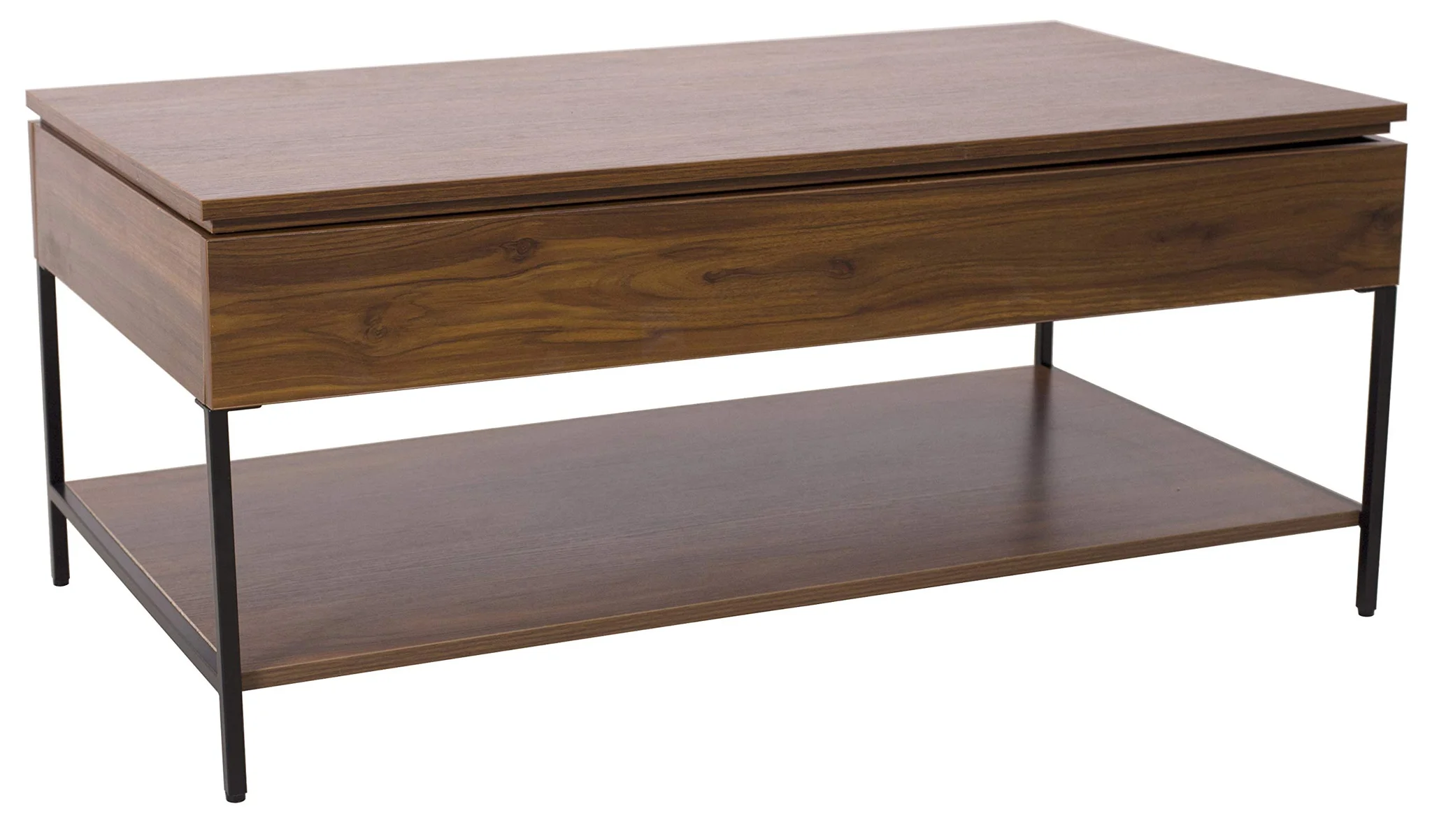 Modern Lift-Top Storage Coffee Table Dark Oak & Black Metal
