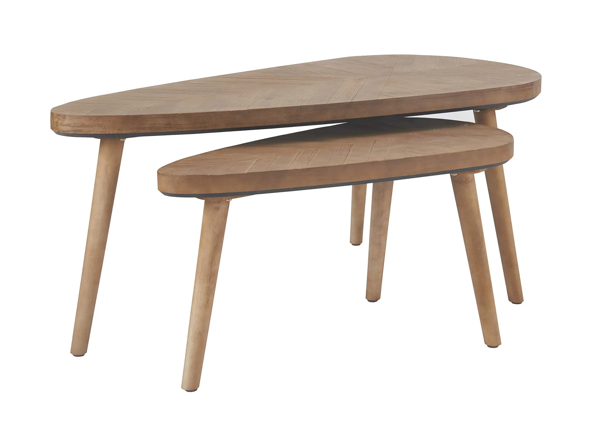 Mid-Century Modern Nesting Coffee Tables Set – Herringbone Wood Grain