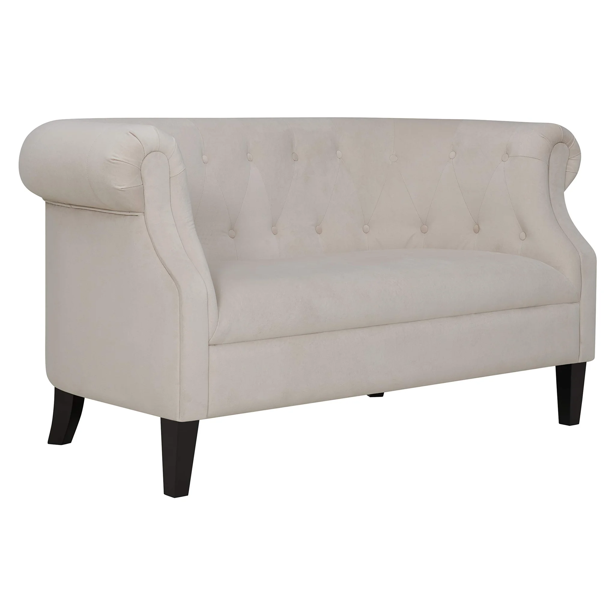 Cream Velvet Tufted Loveseat Sofa with Rolled Arms