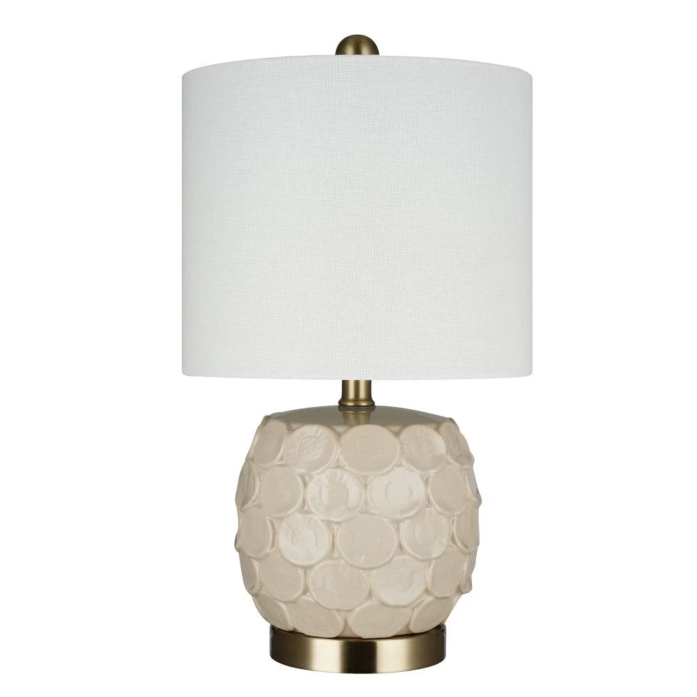Ceramic Table Lamp with Textured Floral Base and Linen Drum Shade