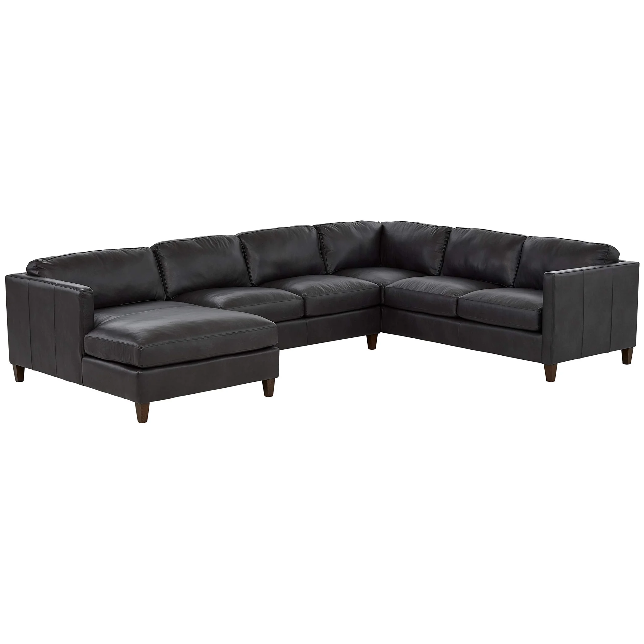 Charcoal Leather U-Shaped Sectional Sofa with Chaise